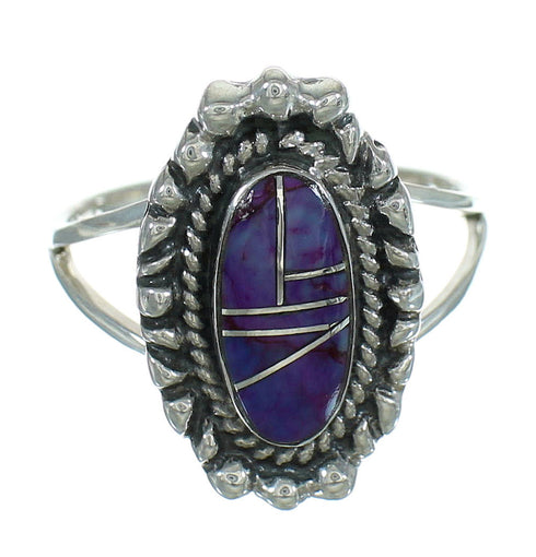 Silver Magenta Turquoise Inlay Ring Size 8-1/4 AX73547